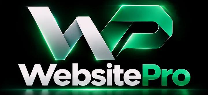 WebsitePro logo: a white and green neon WP monogram above the WebsitePro wordmark